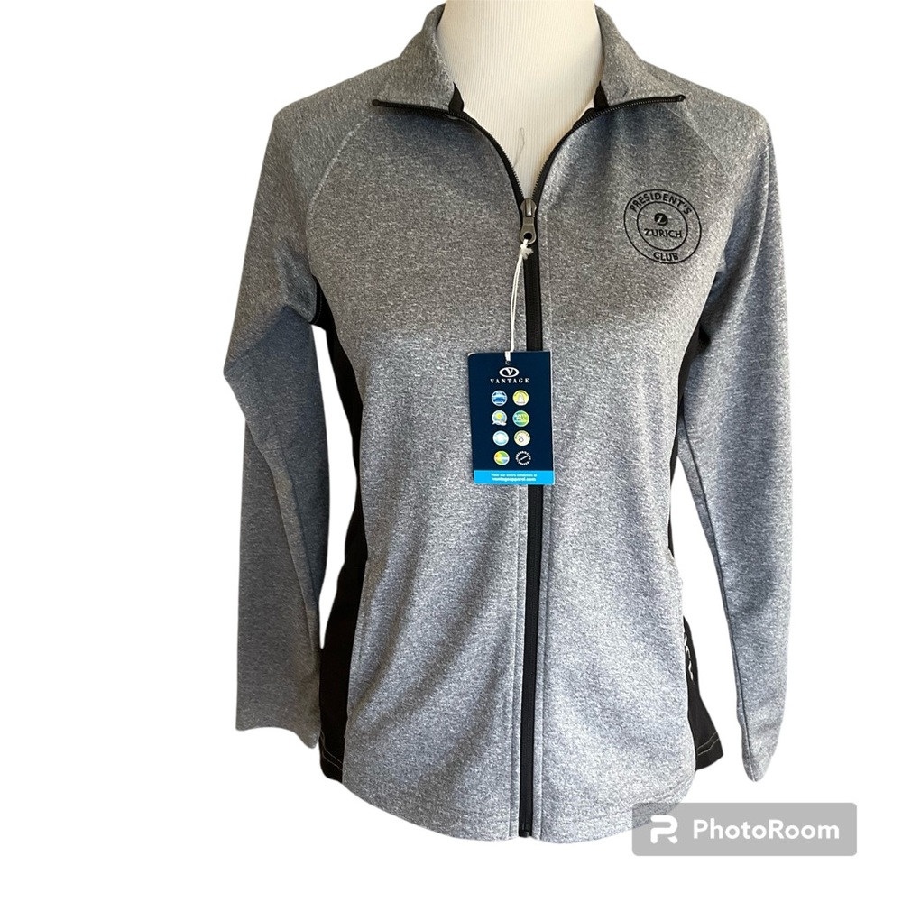 New Women’s Vansport Gray Full-Zip Jacket Zurich Presidents Club Logo S NWT